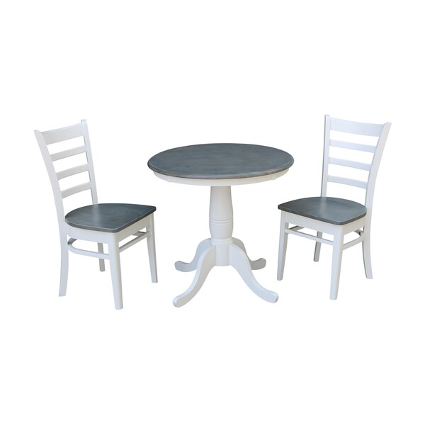 International Concepts Round 30 in Rd Top Pedestal Table, 2 Emily Chairs, White/Heather Gray, 30 in W, 30 in L, 29.1 in H K05-30RT-C617P - main